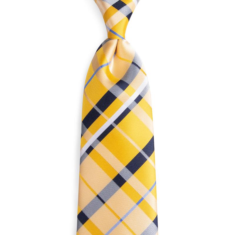 7064 Yellow plaid mens silk tie