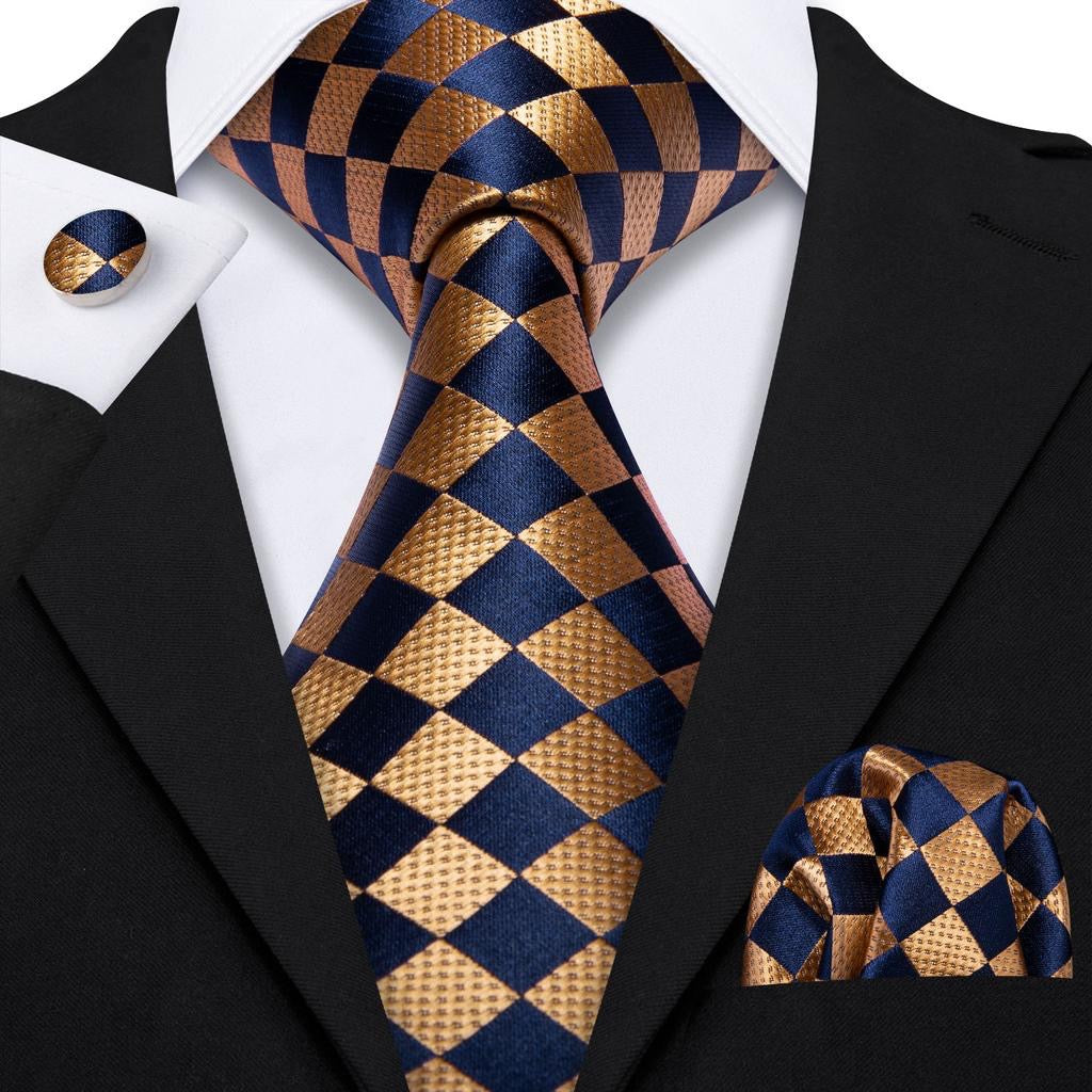 Blue & Gold Dimond Silk Tie 1563