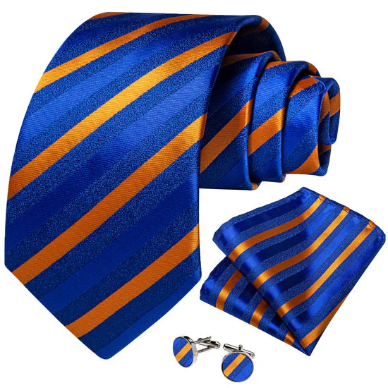 blue Gold wide stripe mens silk tie 8362