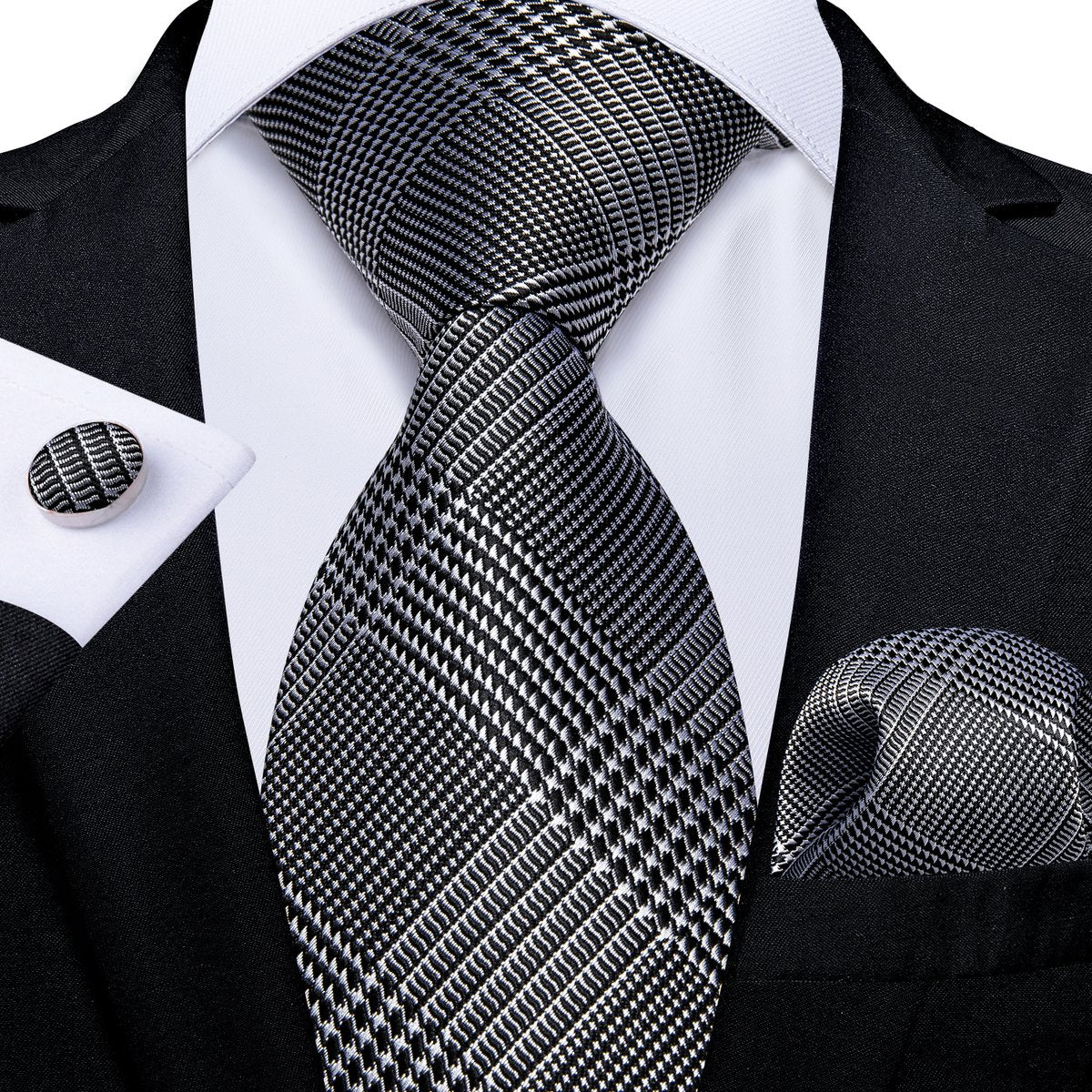 7384 Black/Grey/Check mens silk tie