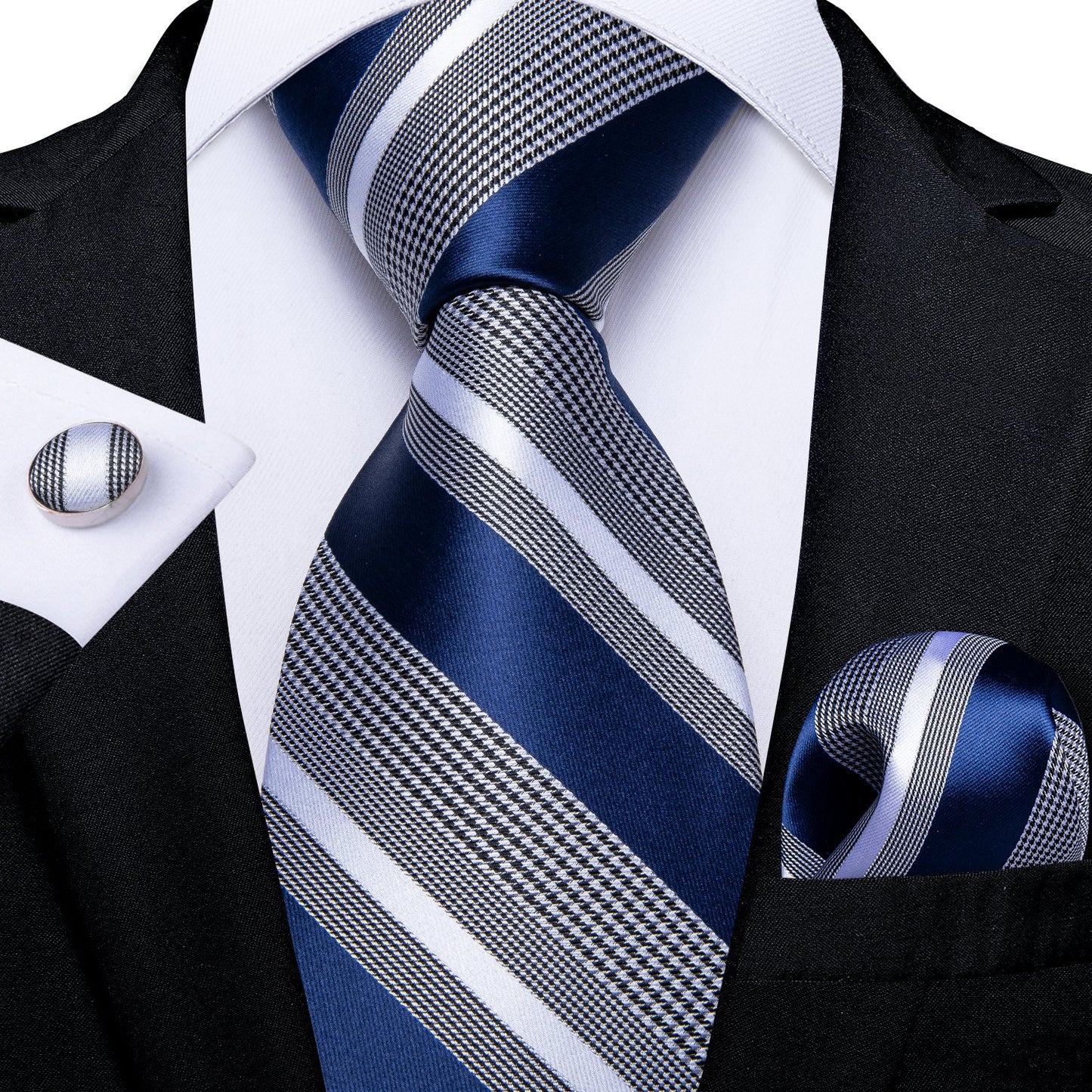 7409 Blue/Grey/White/Stripe mens silk tie