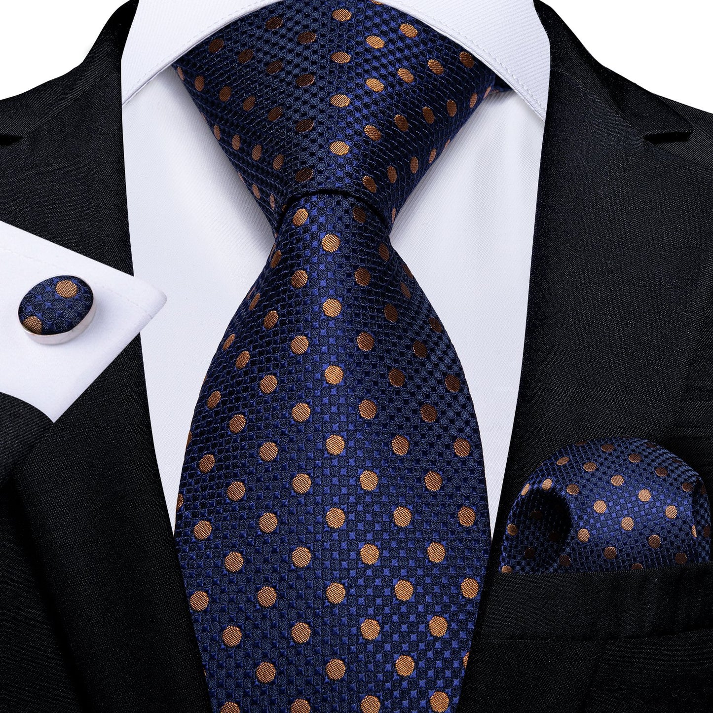 7372 Blue /Brown /Polka Dot mens silk tie
