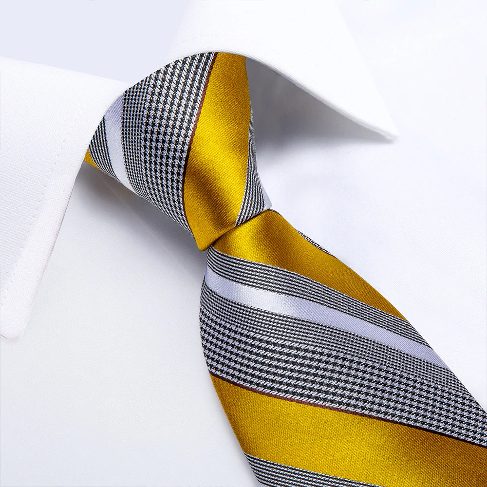 BLACK WHITE YELLOW STRIPE Mens silk tie 7338