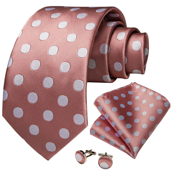PINK WHITE POLKA DOT Mens silk tie 7401