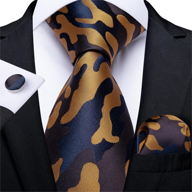 Gold Blue Camo Silk Tie 7344