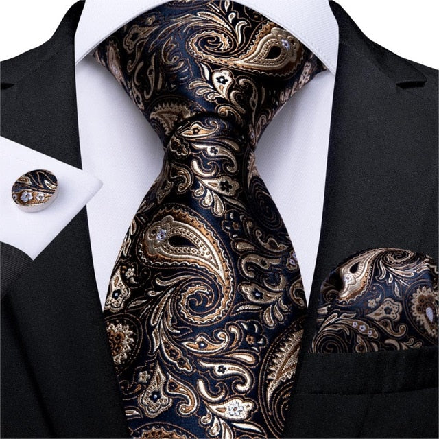 Gold Blue Paisley Silk Tie 7249