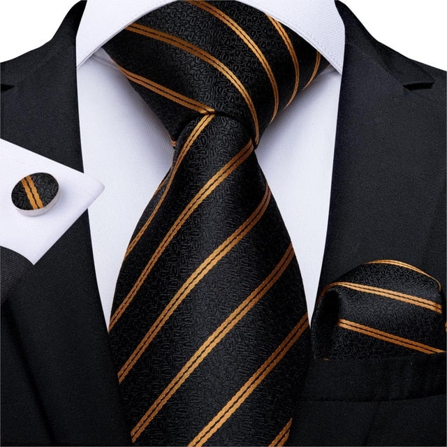 Gold Black 2 Striped Silk Tie 7320