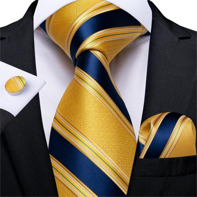 Gold Blue Stripe Silk Tie 7340