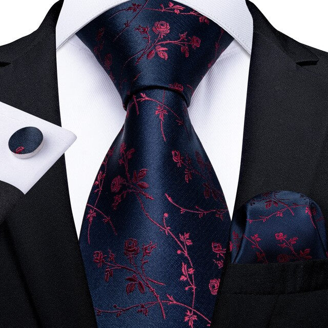 7229 Blue/red/leaf Mens silk tie