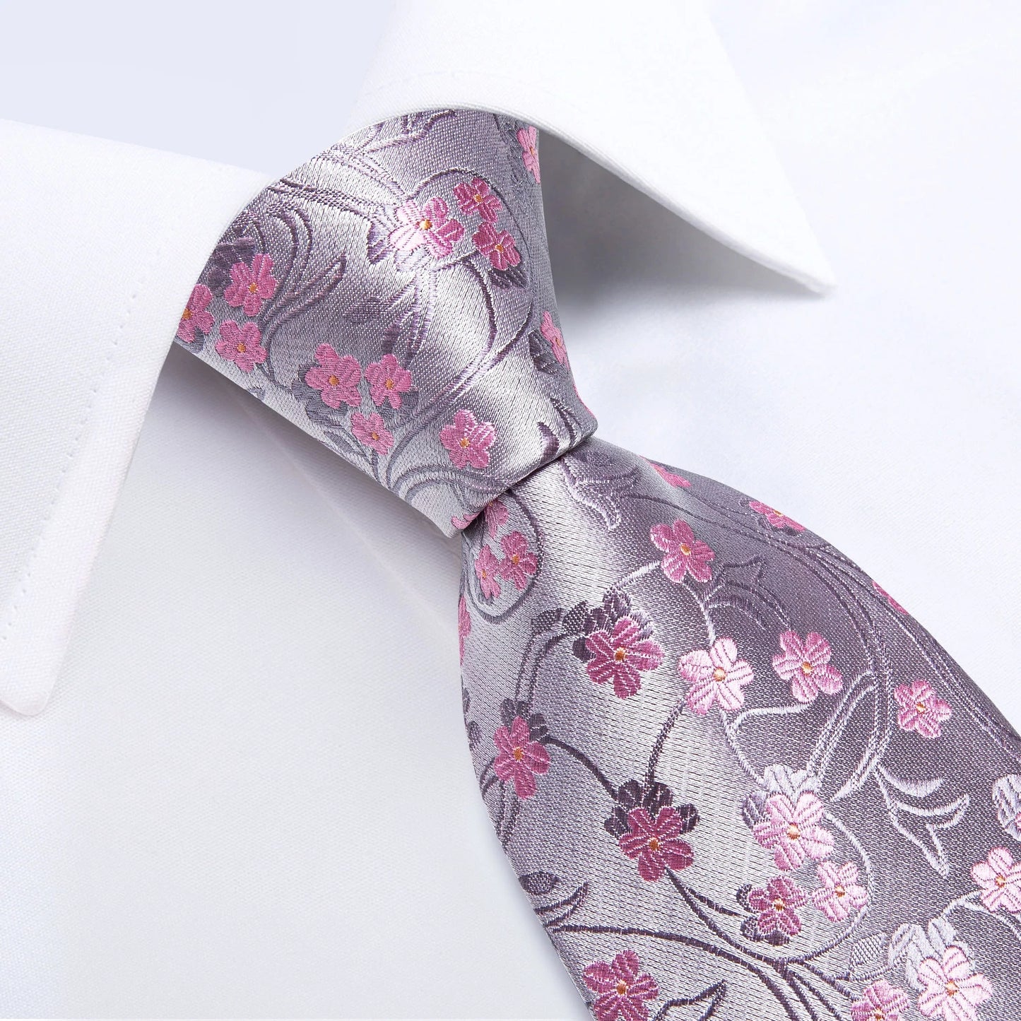 SWEET PINK FLORAL TIE POCKET SQUARE CUFFLINKS SET 1049