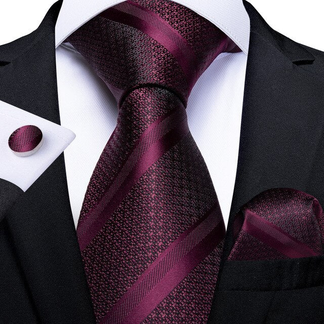 Red/Purple/Stripe Design100% Silk Tie For Men Hanky Cufflink Set 7168