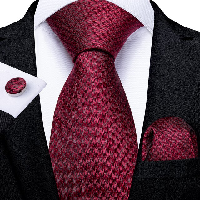 Red/Plain/Pattern Design 100% Silk Tie For Men Hanky Cufflink  Set